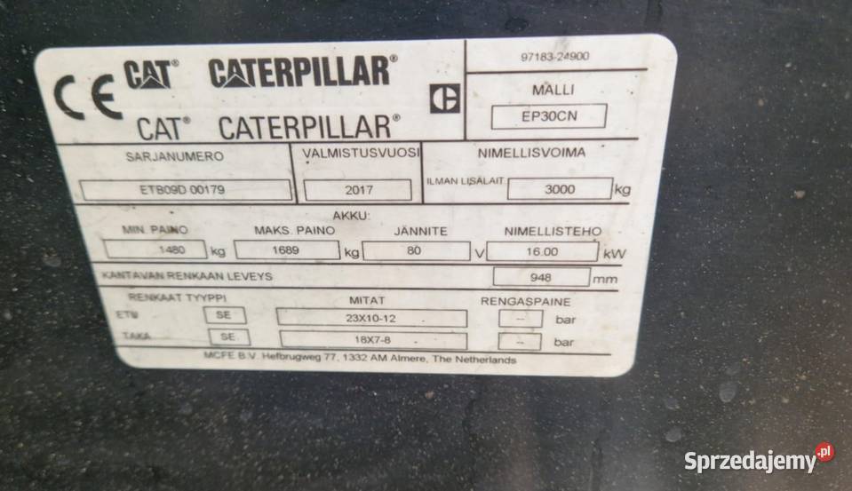Wózek widłowy elektryczny CAT EP30CN Proszowice sprzedam