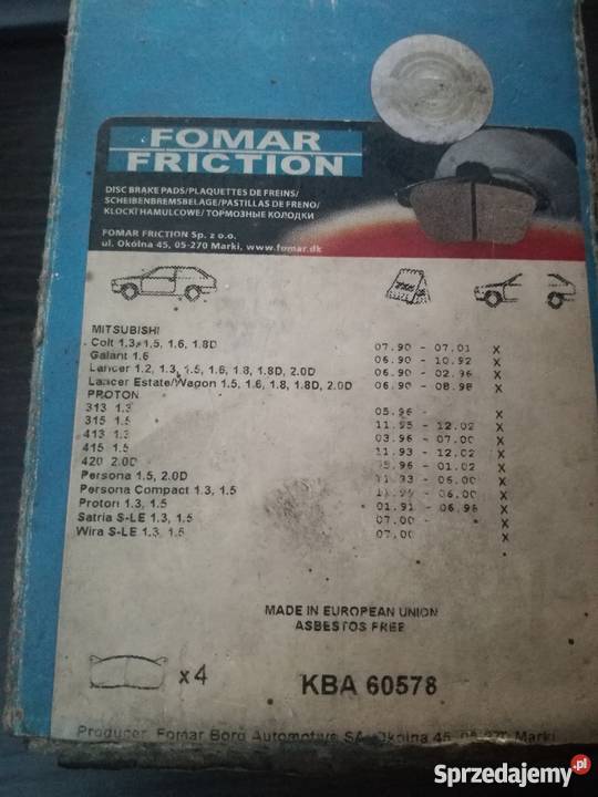 Klocki hamulcowe FOMAR Przód Mitsubishi Colt 15 osobowe Dzierzby Szlacheckie