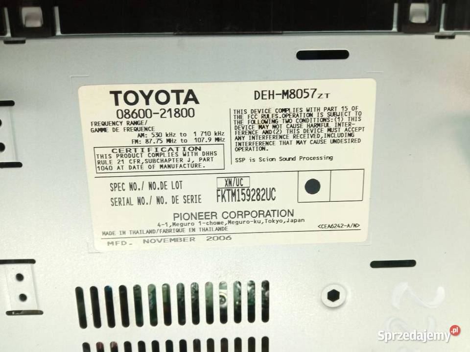 RADIO PIONEER DEHM8057ZT Toyota Scion TC I