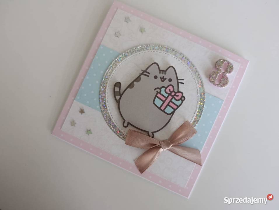 Kartka na urodziny kotek Pusheen handmade Łódź