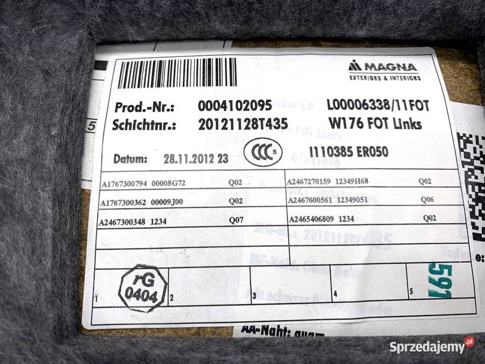 BOCZEK DRZWI LEWY TYŁ MERCEDES W176 Hatchback