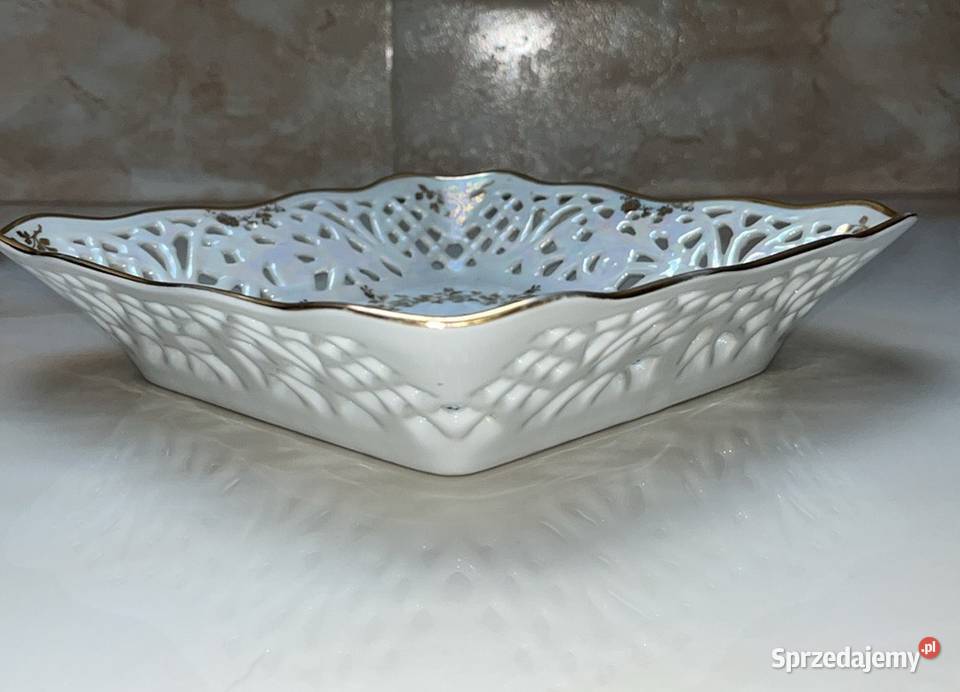 Patera z ażurem Kwadratowa Syg Schumann Ażur Porcelana i szkło Gdańsk