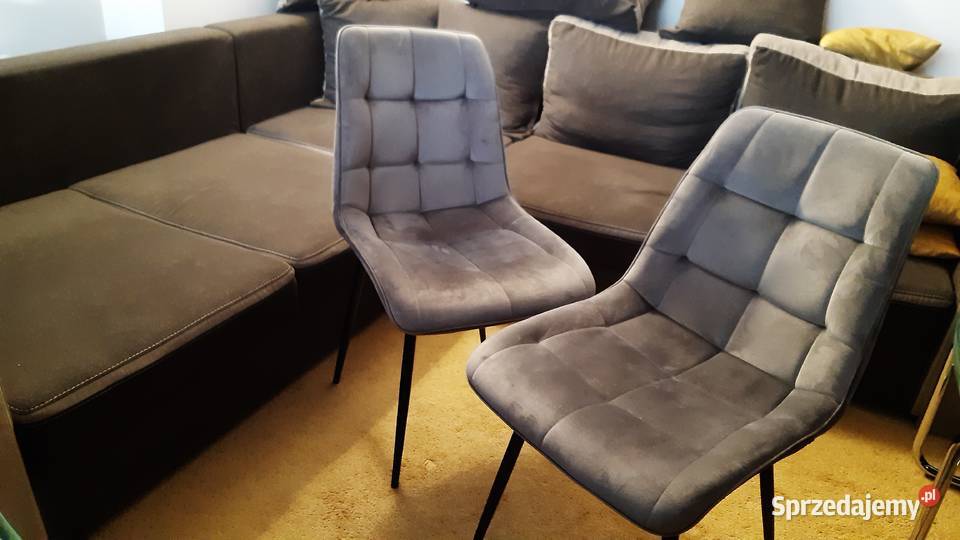 krzesła szare czarne welur LOFT GLAMOUR nowe