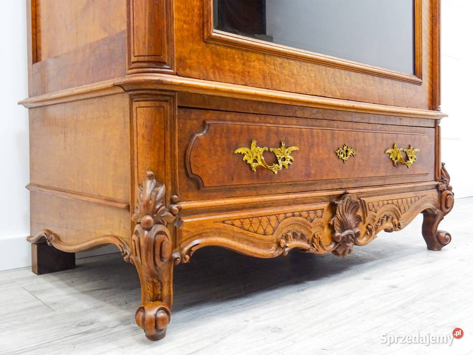 Antyk DREWNIANA Witryna Rocaille FAZOWANA szyba Kalisz