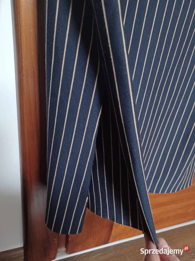 Bluzka długa tunika granatowa w paski elegancka półgolf Rzeszów