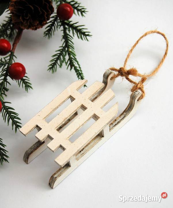 Sanki drewniana zawieszka ozdoba Finlandia biały Boże Narodzenie Lublin