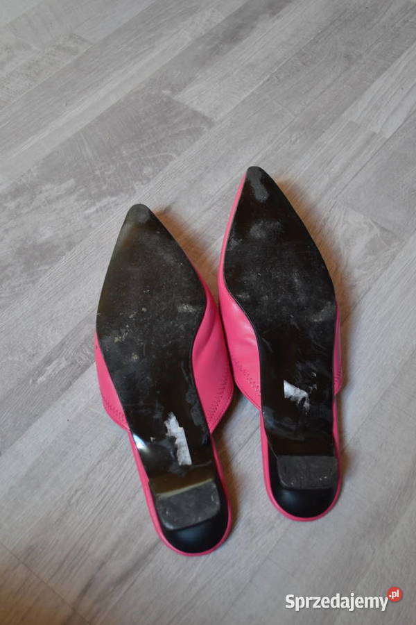 różowe klapki skórzane szpic modne r38 24cm Drobin sprzedam