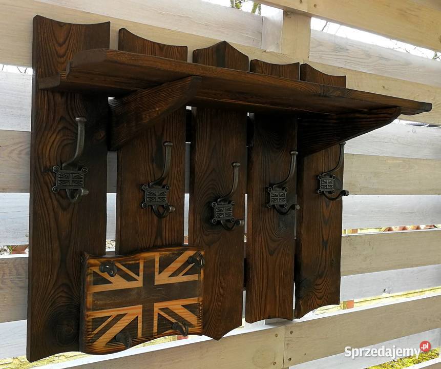 Wieszak drewniany vintage rustykalny loft flaga Pozostałe Pozostałe Radków