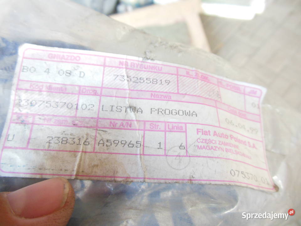 Listwa progowa wewnętrzna lewa Fiat osobowe sprzedam
