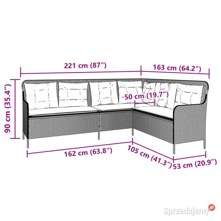 Narożna sofa ogrodowa z poduszkami brązowa Warszawa