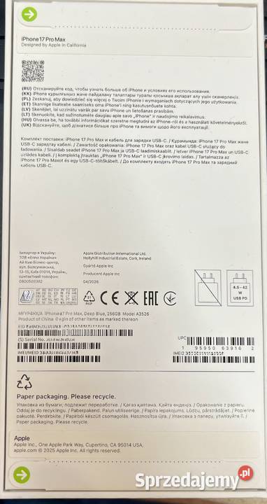 Apple iPhone 17 Pro 256GB Deep Blue A3526 nowy Warszawa