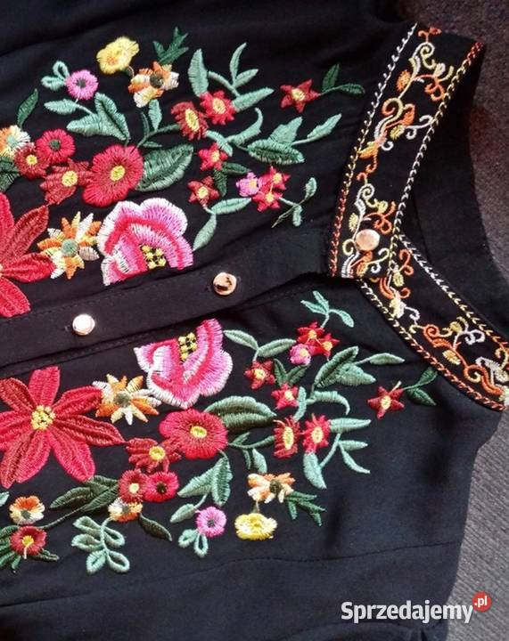 Czarna szyfonowa haftowana koszula onesize nowa kolorowy