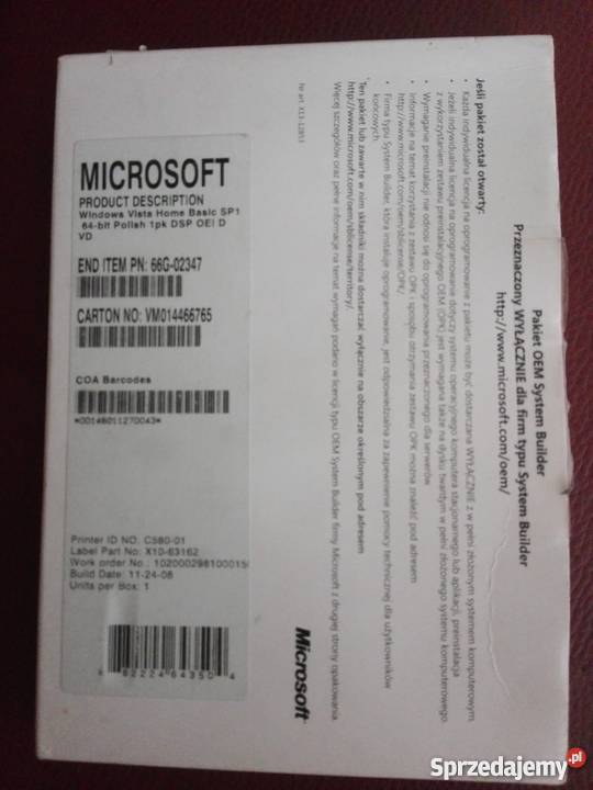 Windows Vista Home Basic 64 bit system operacyjny Kielce sprzedam