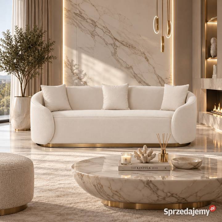 Sofa glamour welurowa biała 220 ze złotą Golkowice sprzedam