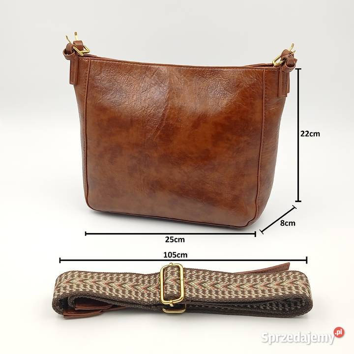 Torebka skórzana na ramie Vintage brąz 22cm Zawiercie