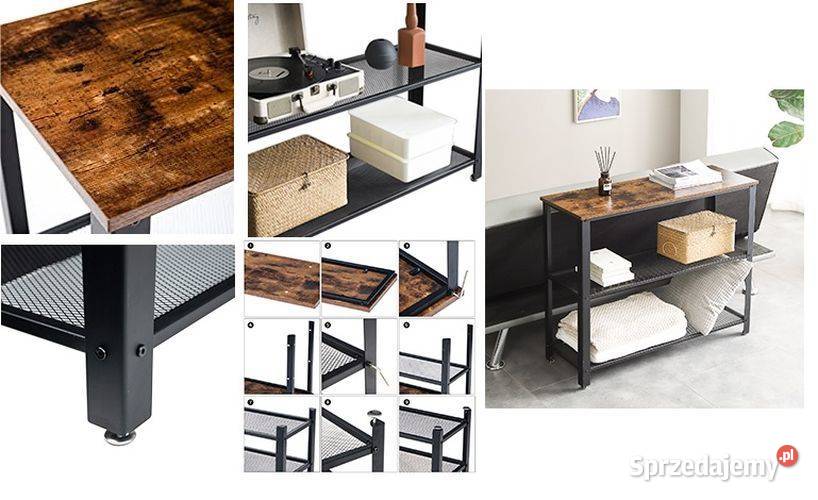 stolik boczny konsola vintage 2 półki metalowe Szafy, regały, półki