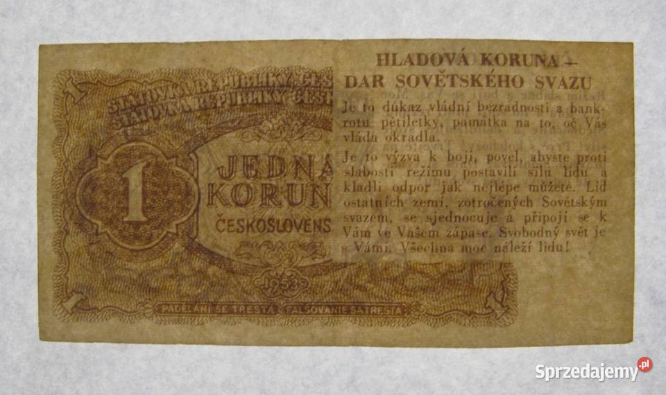 Hladov koruna 1953 korona głodowa ulotka Numizmatyka Dąbrowa Górnicza sprzedam