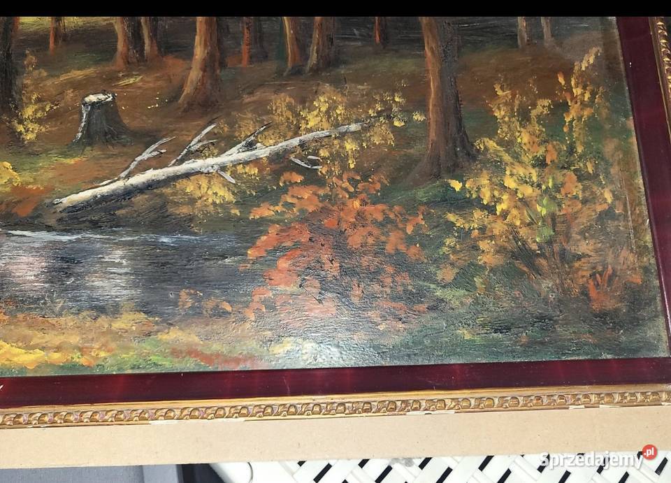 Obraz pejzaż leśny 1922 rama drewniana Tarnów