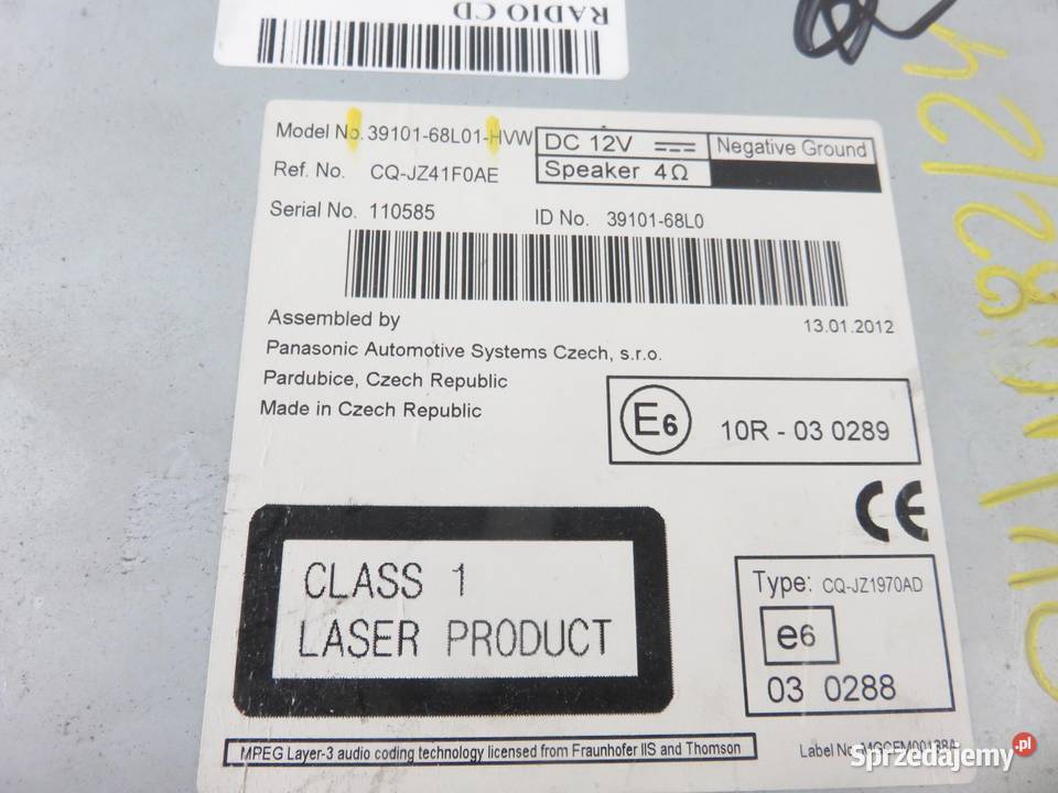 RADIO SUZUKI SWIFT IV FZ NZ 3910168L01 małopolskie