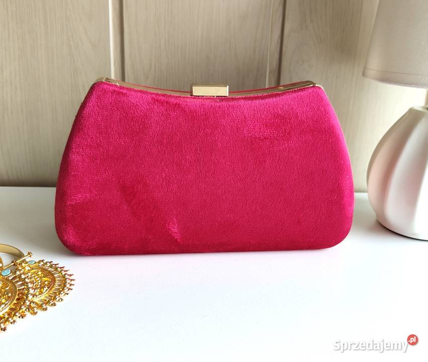 Mała czerwona torebka kopertówka wyjściowa welur Torby i torebki