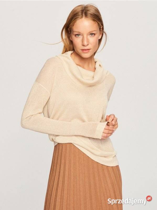 Cienki sweter Reserved XL dekolt woda beżowy Bluzki i koszule Szczecin