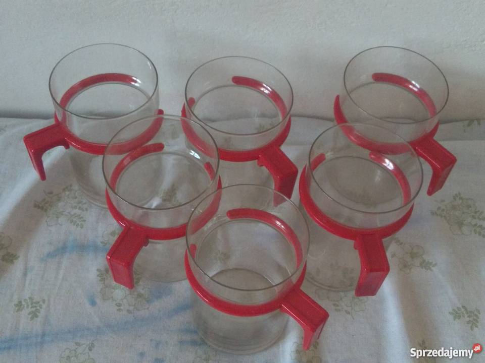 HUTA WOŁOMIN szklanki z uchwytem plastikowym PRL Warszawa sprzedam