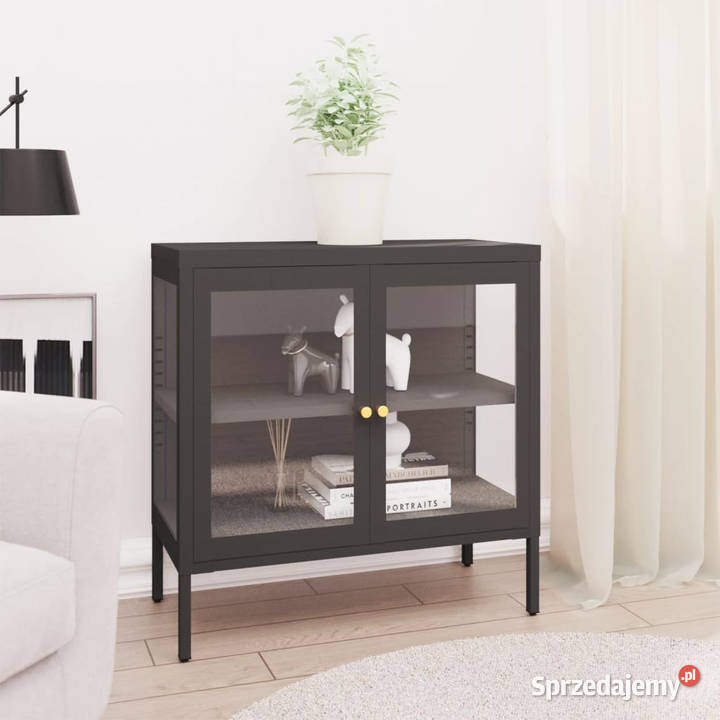 Szafka boczna antracytowa 70x35x70 stal i szkło