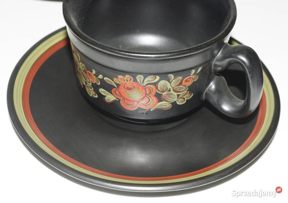 Duży serwis kawowy czarny dekoracyjny Szkło Porcelana i szkło Czeladź