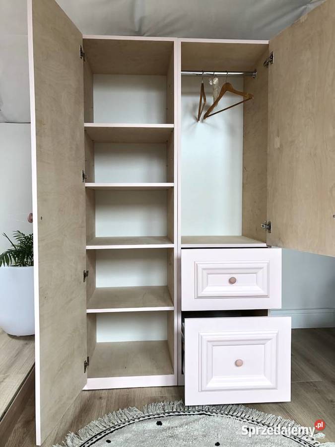 Różowa klasyczna szafa z szufladami ponadczasowa 180cm Brzuśnik