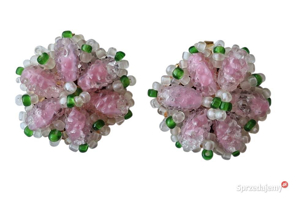 VINTAGE KLIPSY BEADED CLUSTER KWIATY LUCITE śląskie Częstochowa