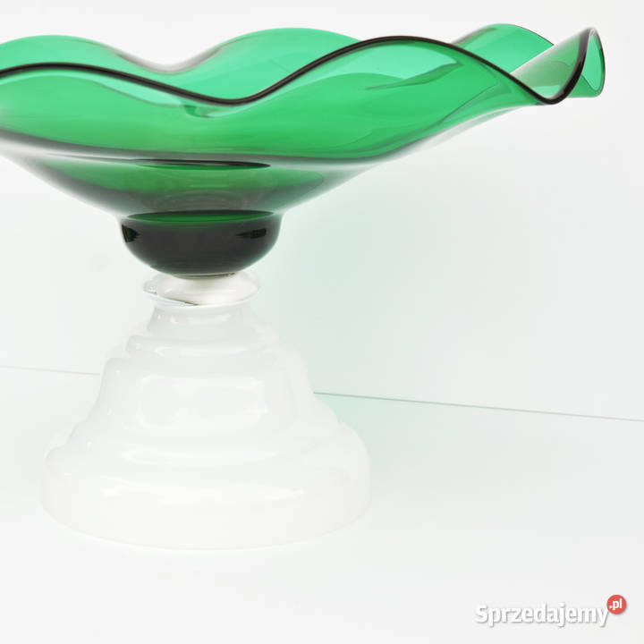 Szklana patera na owoce Harrachov Czechosłowacja odcienie zieleni Warszawa