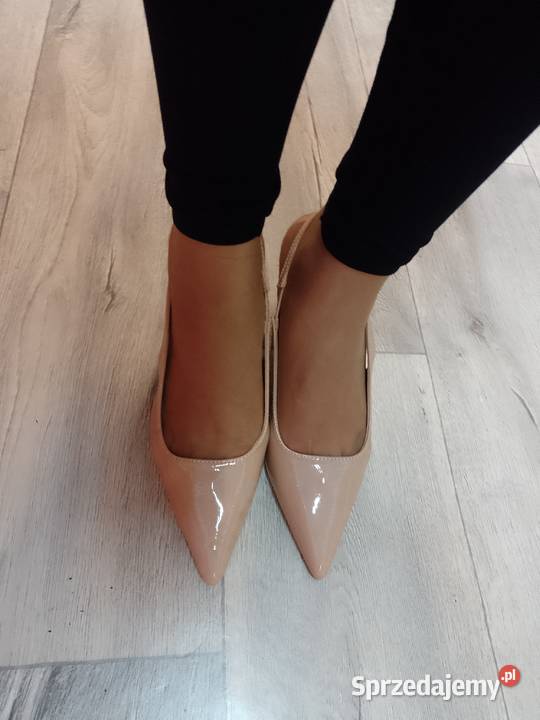 4041 Hologramowe beżowe czółenka wieczorowe z