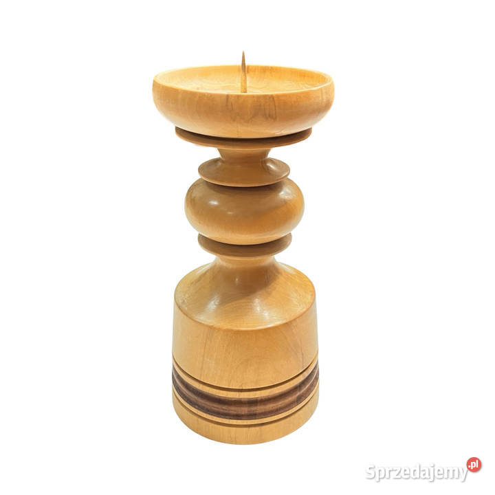 Duży drewniany toczony świecznik Belgia lata 70 Warszawa