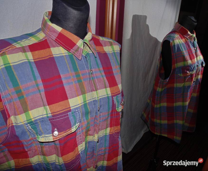 Oryginalna kolorowa koszula w kratkę bez rękawów Krosno sprzedam