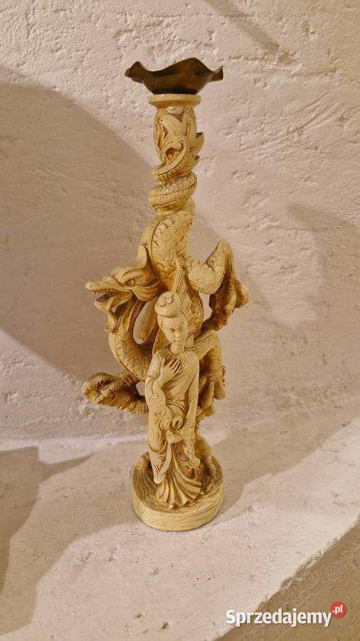 Stary ŚWIECZNIK RZEŹBA FIGURA azjatycka vintage Lublin