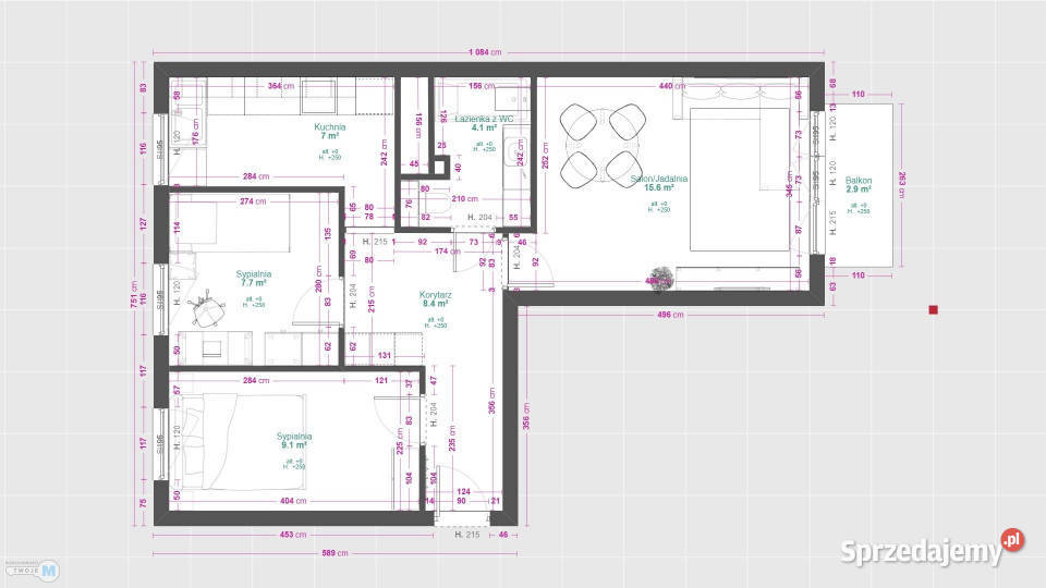 Mieszkanie Kielce 522m2 3 pokoje Liczba pokoi 3