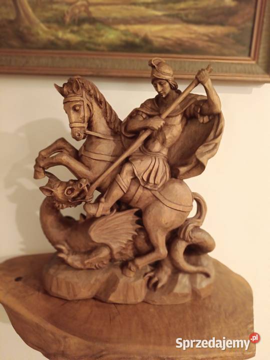 Pojedynek św Jerzego ze smokiem rzeźba drewniana Lipno