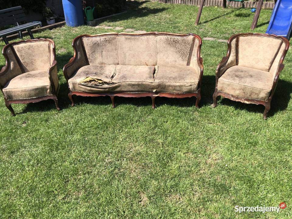 Sofa dwa fotele w stylu Ludwik Meble Czarnków sprzedam