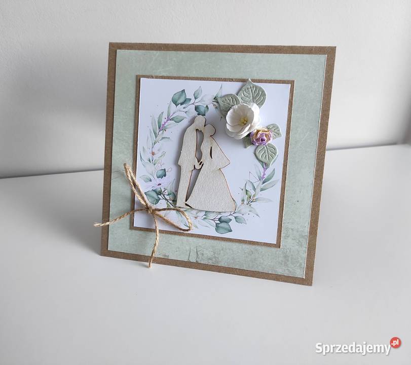 Kartka ręcznie robiona na Ślub handmade Antyki, Sztuka, Kolekcje Łódź