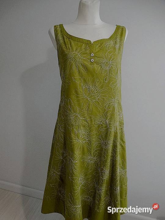 Sukienka Laura Ashley Limonkowa Zdobiona Haftem