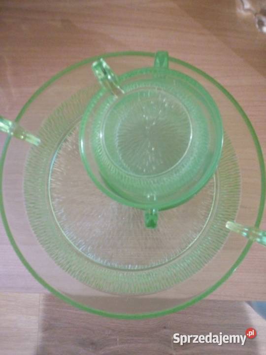 Przepiękny komplet z seledynowego szkła Art Deko Porcelana i szkło Częstochowa
