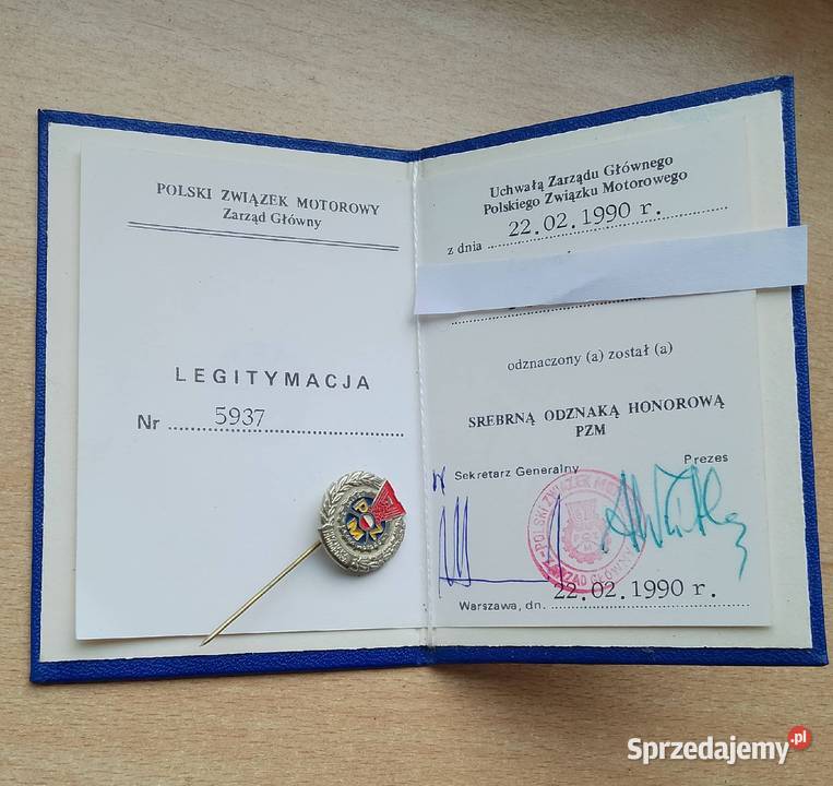 Legitymacja i odznaka PZM ot kujawsko-pomorskie Nakło nad Notecią