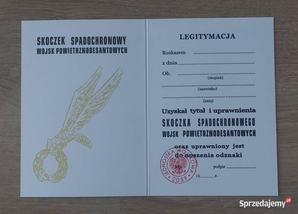 Legitymacja skoczka spadochronowego i Stasin