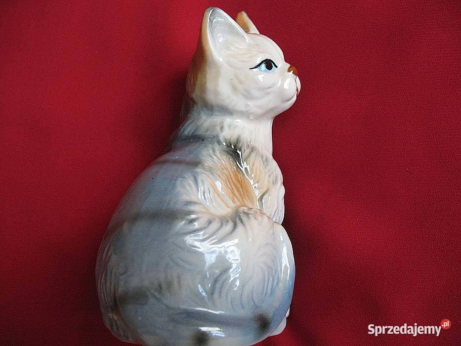 Kot kotek siedzi figurka stara porcelana 13 x 9 wielokolorowy Siedlce
