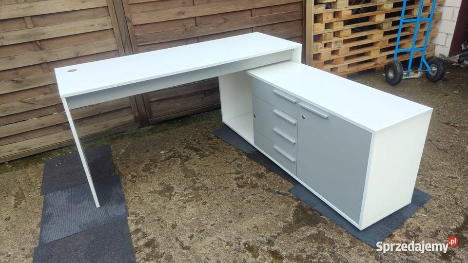 Biurko z komodą narożne biały szary mazowieckie Warszawa sprzedam