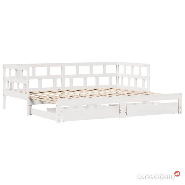 Sofa rozsuwana z szufladami bez materaca białe 203cm