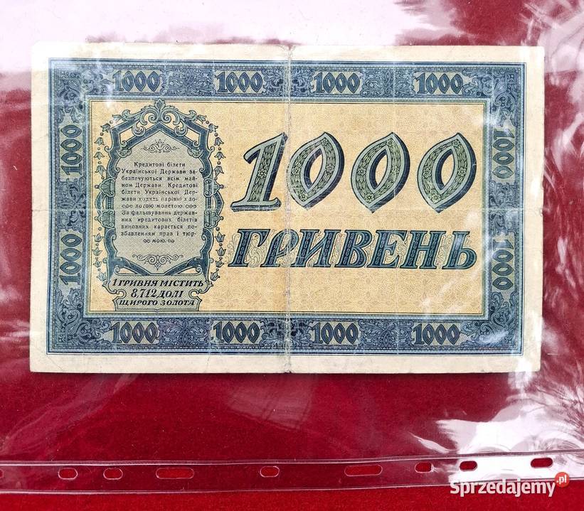 Banknot 1000 Hrywien Stara Ukraina 1918 Rzadki śląskie Gliwice