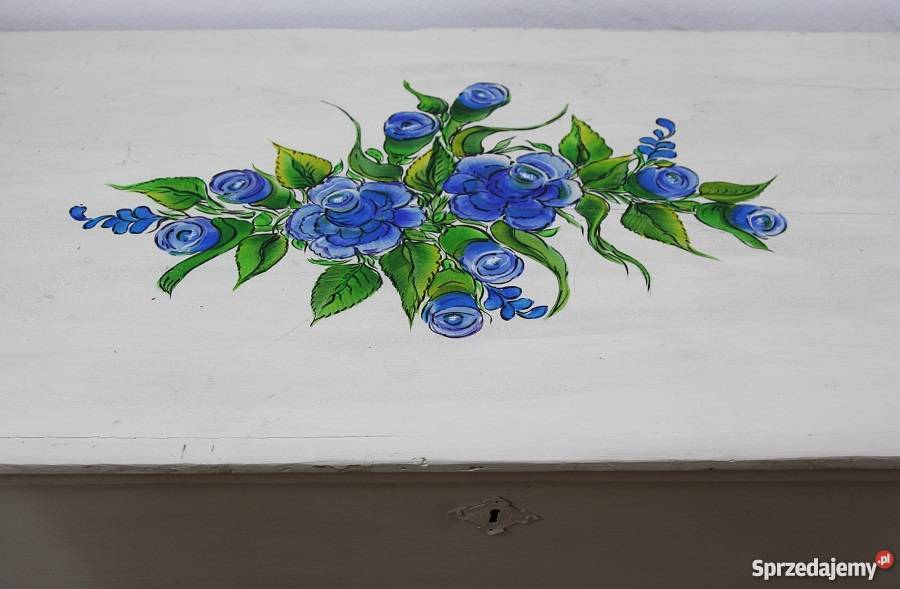 Piękny Kufer Ludowy Ręcznie Malowany Antyk Marki