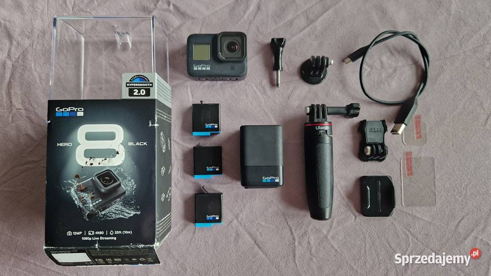 GoPro Hero 8 black + 3 akumulatory + hub ładujący + akcesoria
