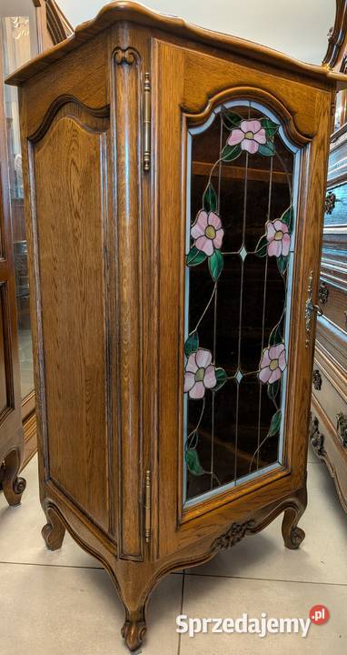 Piękna dębowa witryna udwikowska z witrażemsklep Dąbrowa Górnicza